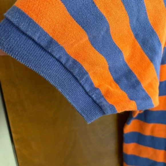 Polo by Ralph Lauren Men's Orange and Blue Striped Polo Shirt Y2K Vintage Rugby - Picture 12 of 16